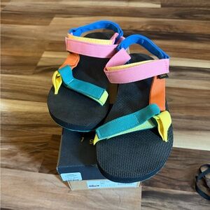 Teva Women’s Multicolor Adjustable Strap Sandals, Pink/Blue/Teal/Yellow, Size 10